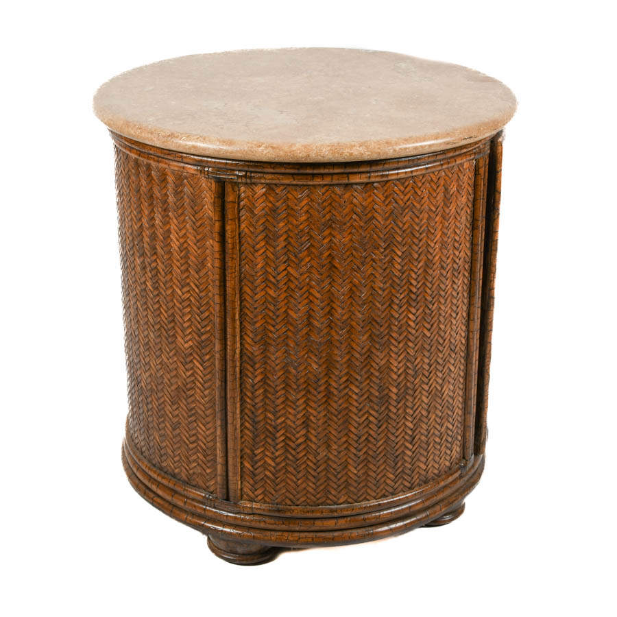 Circular Bamboo and Travertine Top Side Table-6