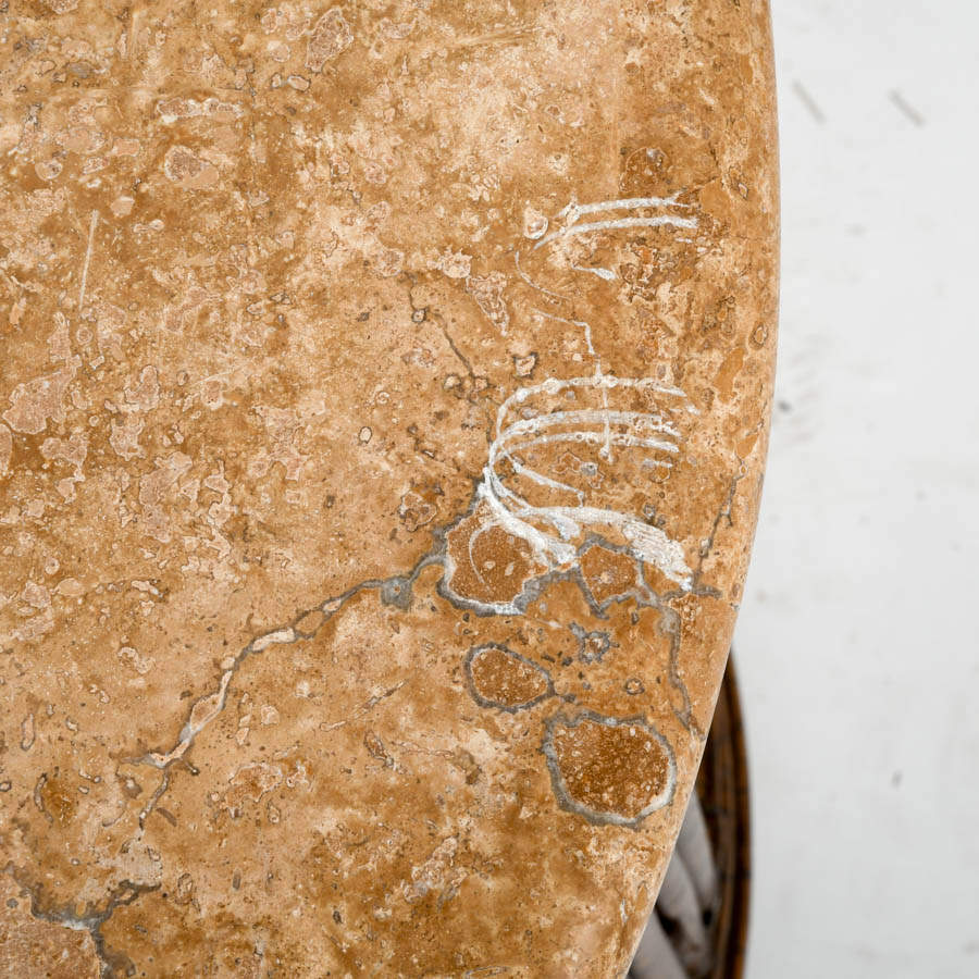 Circular Bamboo and Travertine Top Side Table-5