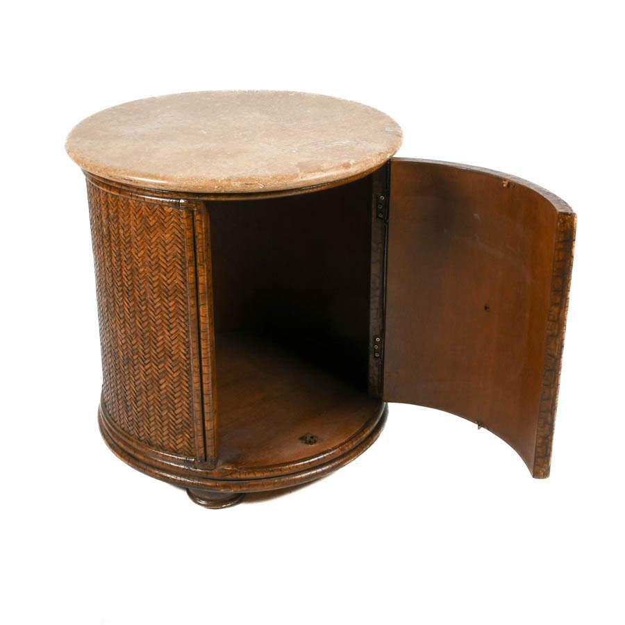 Circular Bamboo and Travertine Top Side Table-4