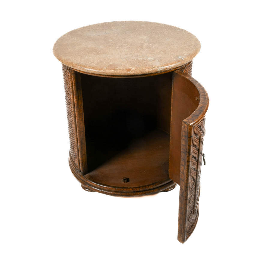 Circular Bamboo and Travertine Top Side Table-3