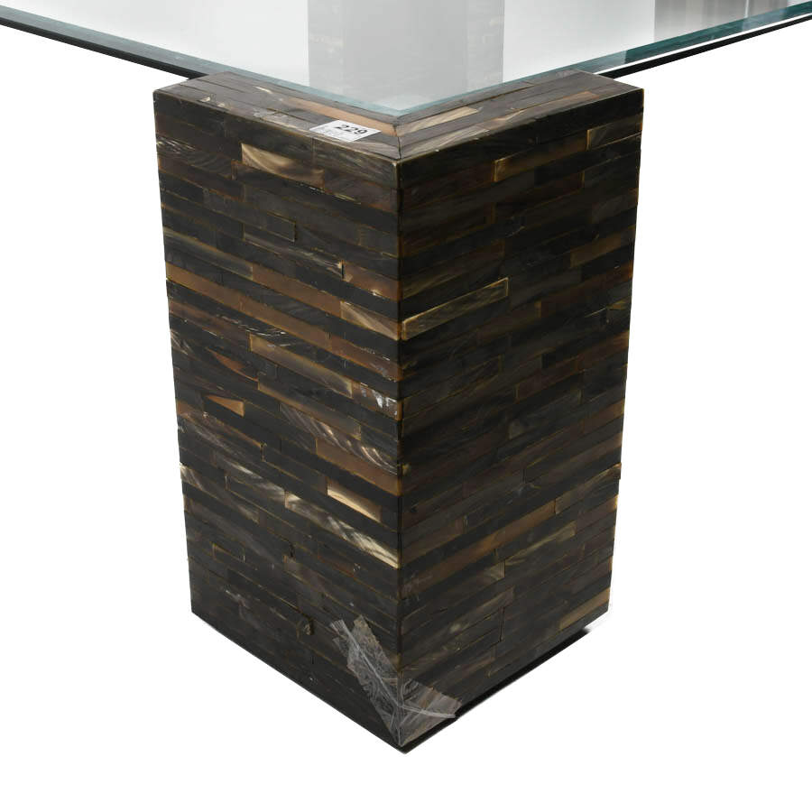 Mid-Century Modern Carved Horn Tile and Glass Top Coffee Table-4