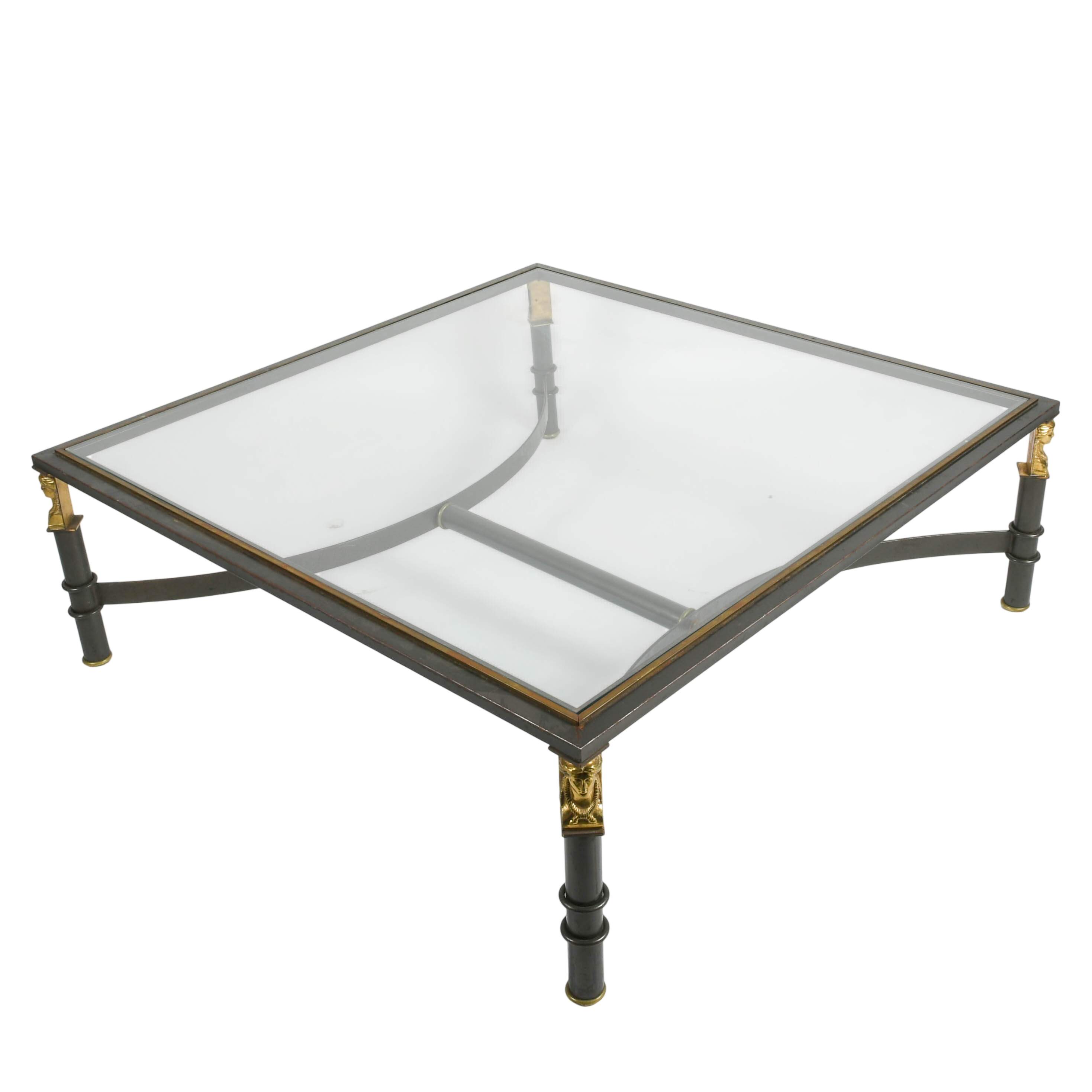 Brushed Steel and Figural Brass Accents Glass Top Coffee Table-5