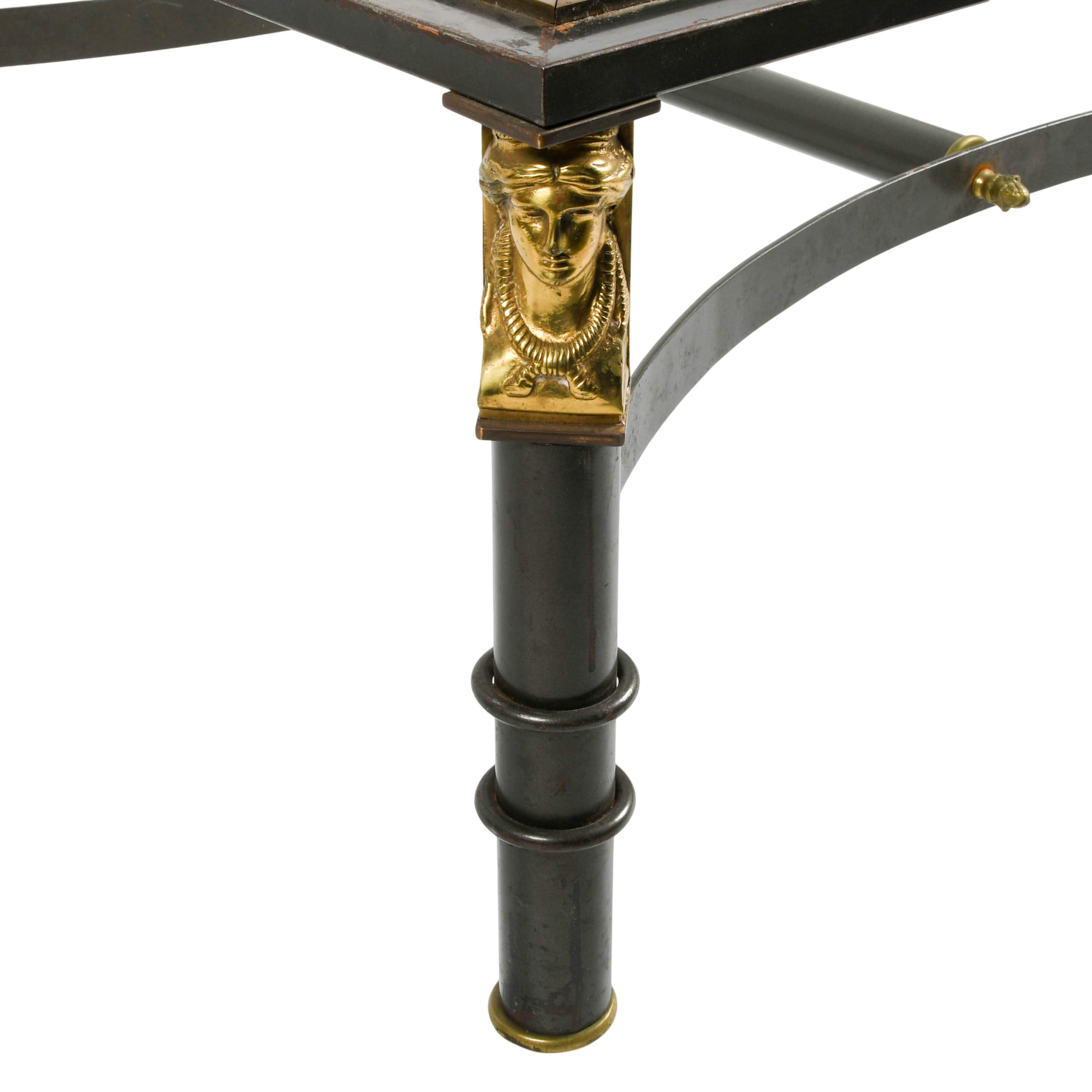 Brushed Steel and Figural Brass Accents Glass Top Coffee Table-2