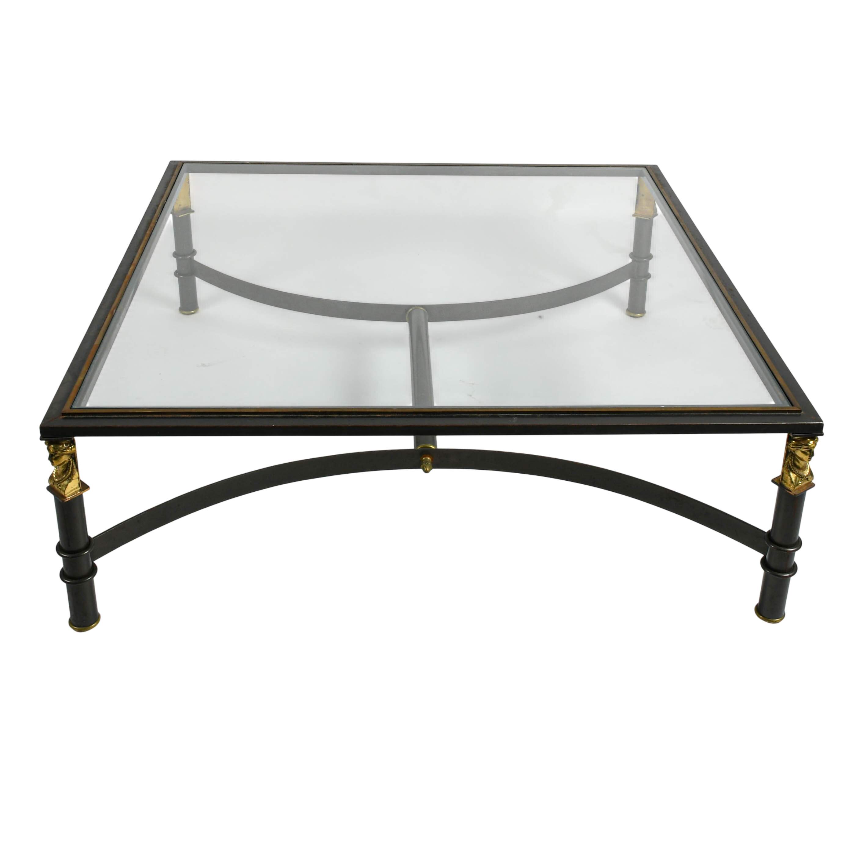 Brushed Steel and Figural Brass Accents Glass Top Coffee Table-1
