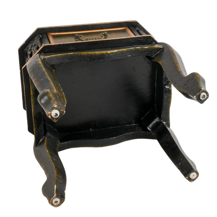 Black and Gold Tole-Painted Nightstand with Floral Top-8