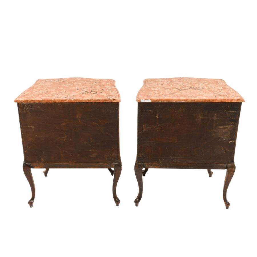 Antique Pair of French Walnut and Marble Top Nightstands-6