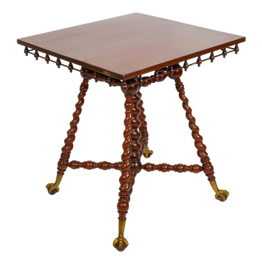 Antique R.J. Horner Cherry Wood Twist Leg Claw Foot Table-5