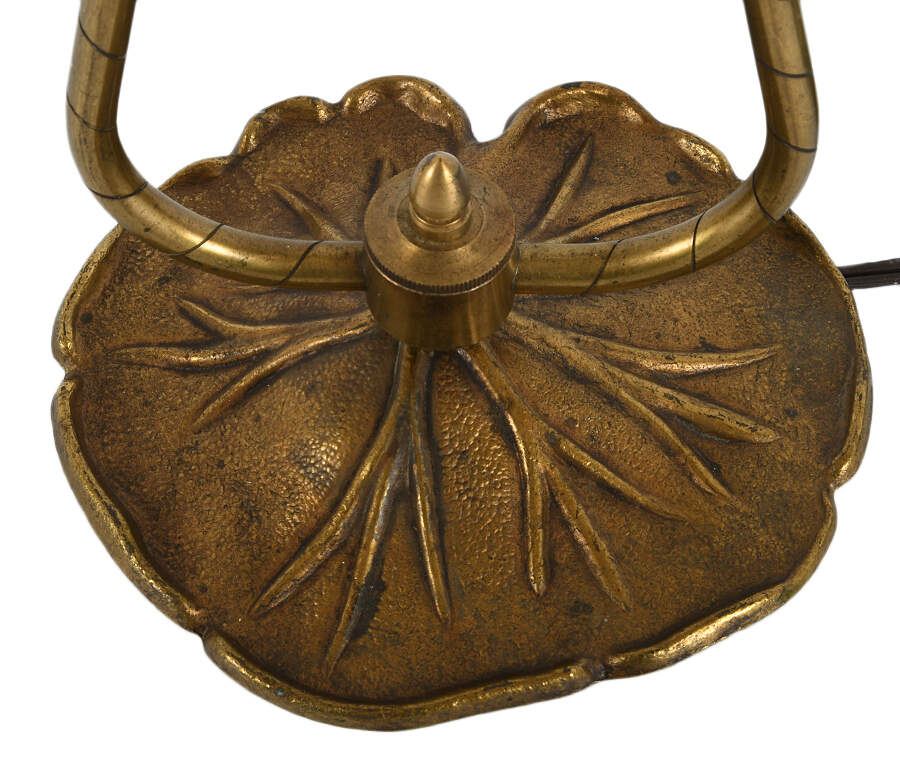 Brass Lily Pad and Stained-Glass Table Lamp-4