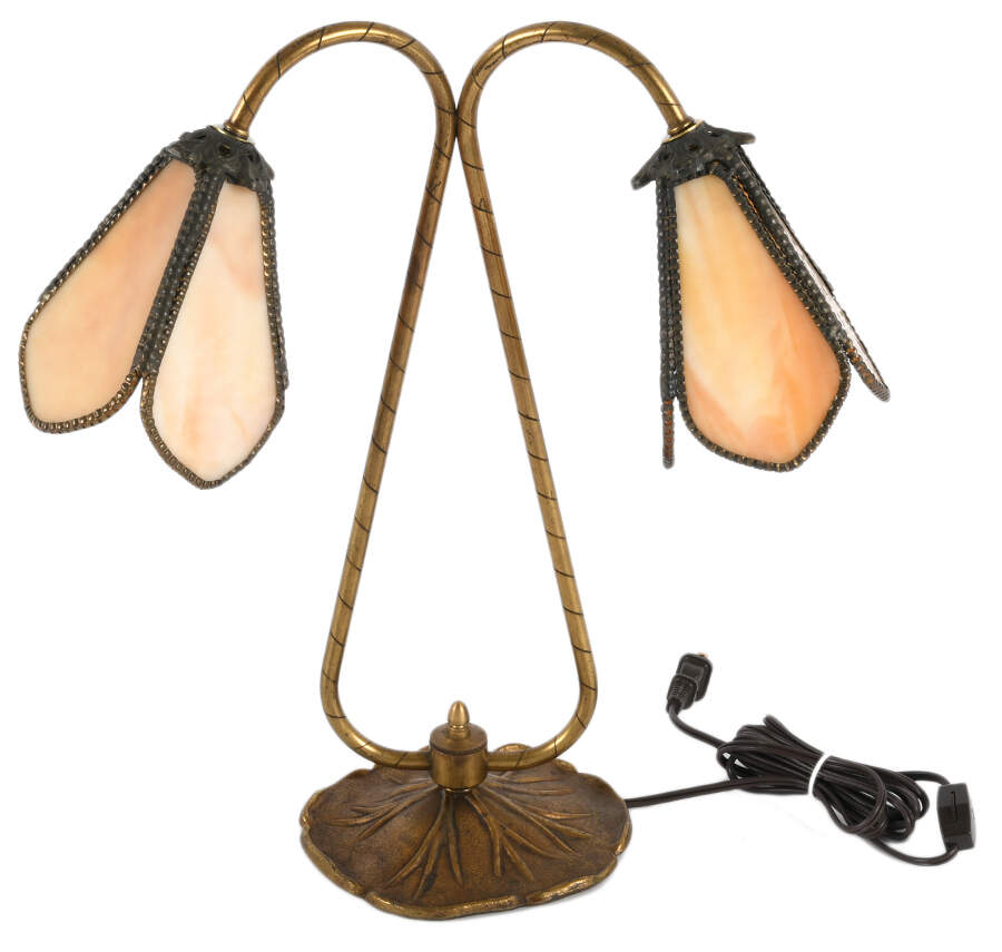 Brass Lily Pad and Stained-Glass Table Lamp-1