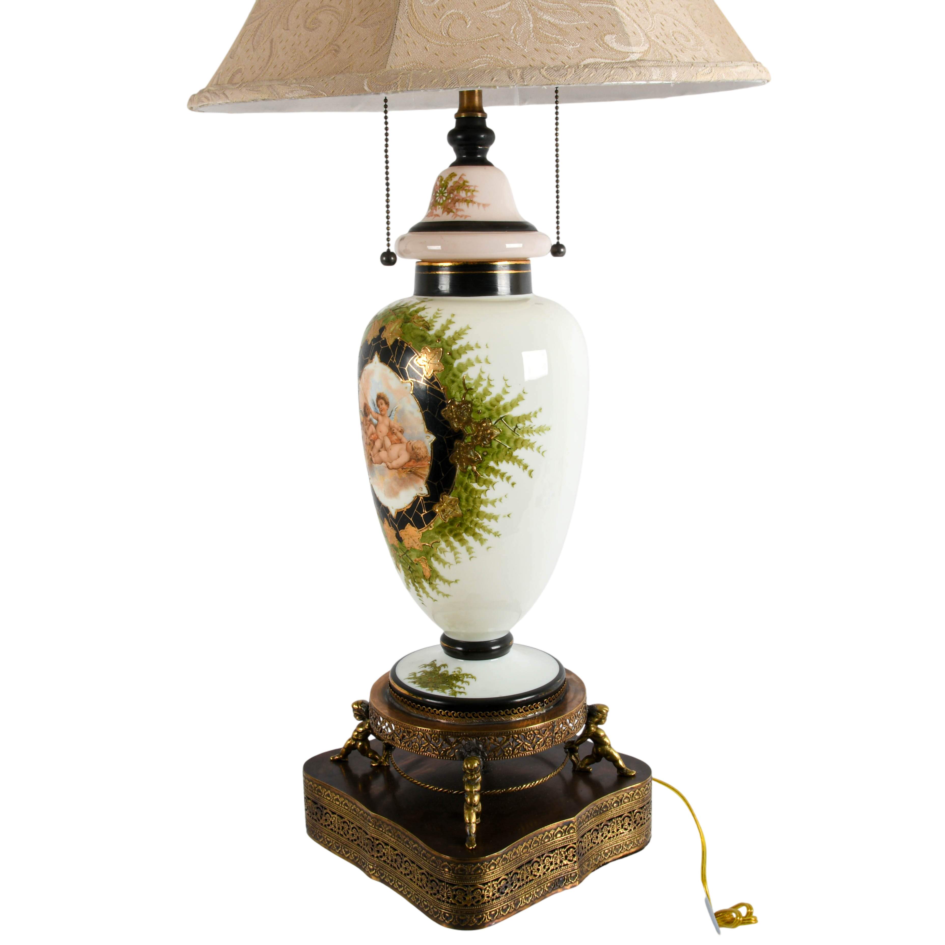 Case Glass Hand-Painted Figural Putties Portrait Table Lamp-5