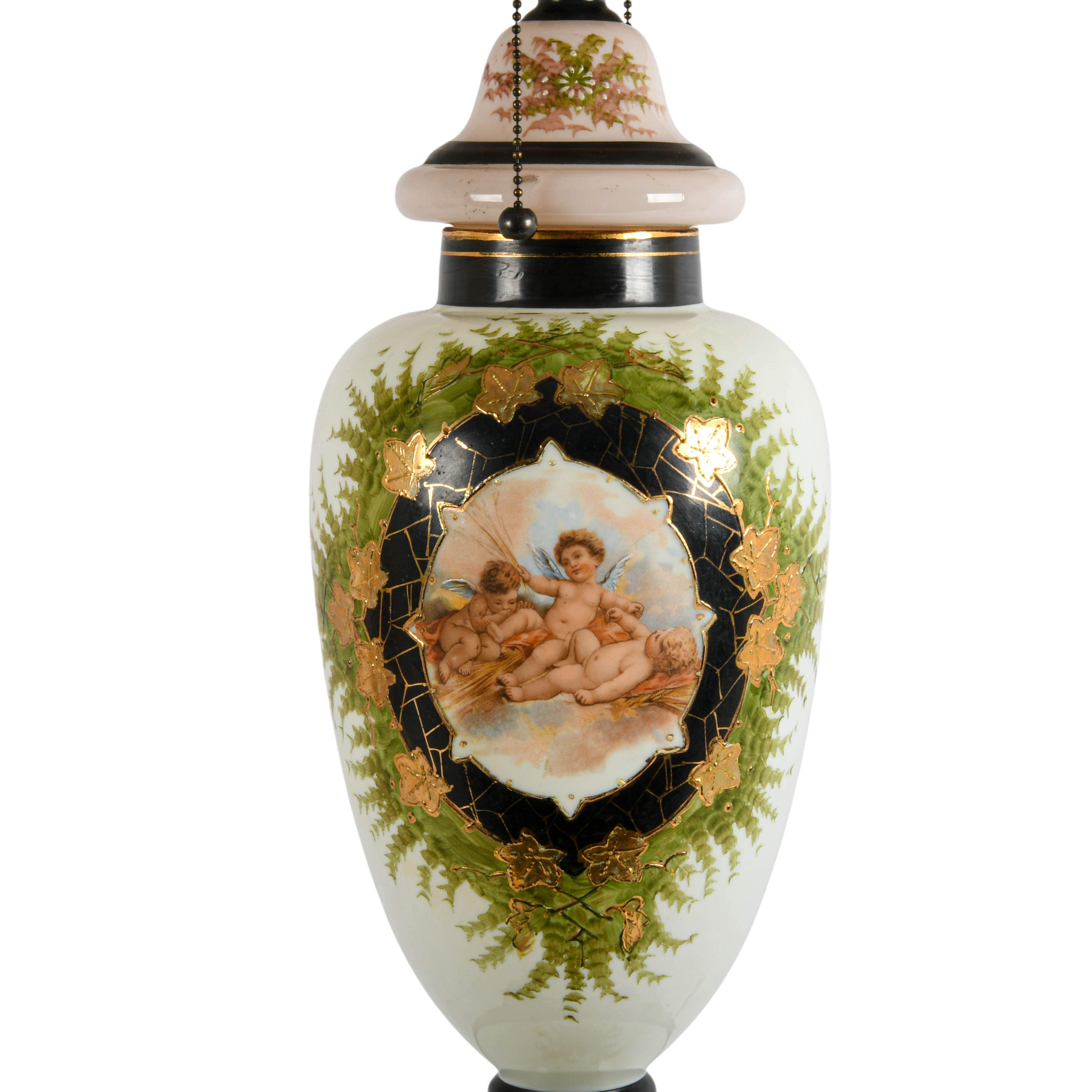 Case Glass Hand-Painted Figural Putties Portrait Table Lamp-3