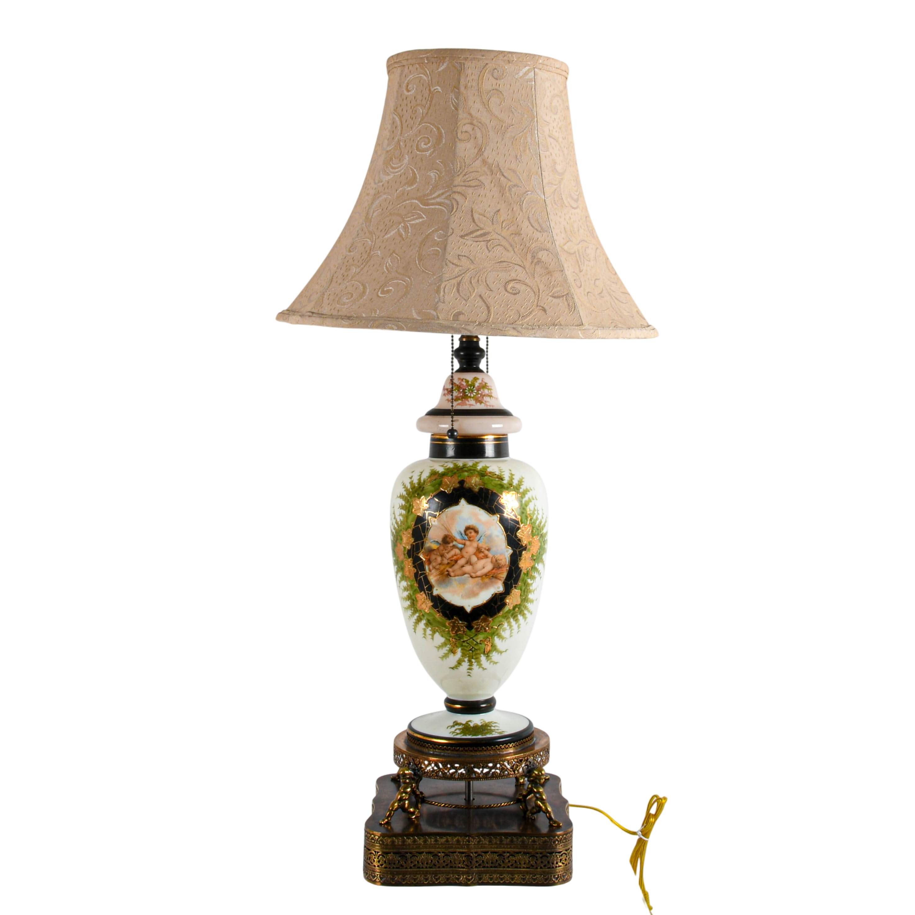 Case Glass Hand-Painted Figural Putties Portrait Table Lamp-1