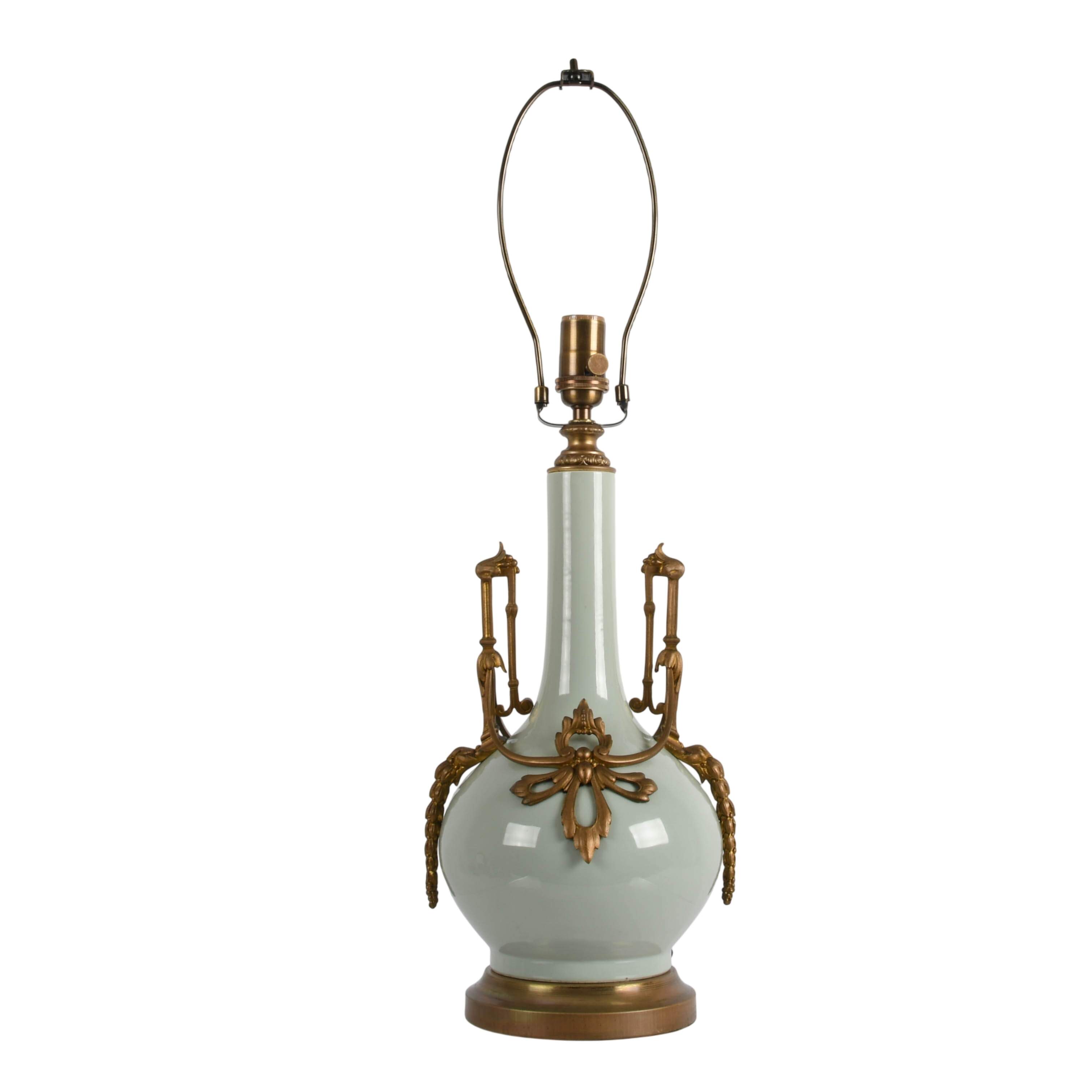 Bronze Mounted Celadon Porcelain Table Lamp-2