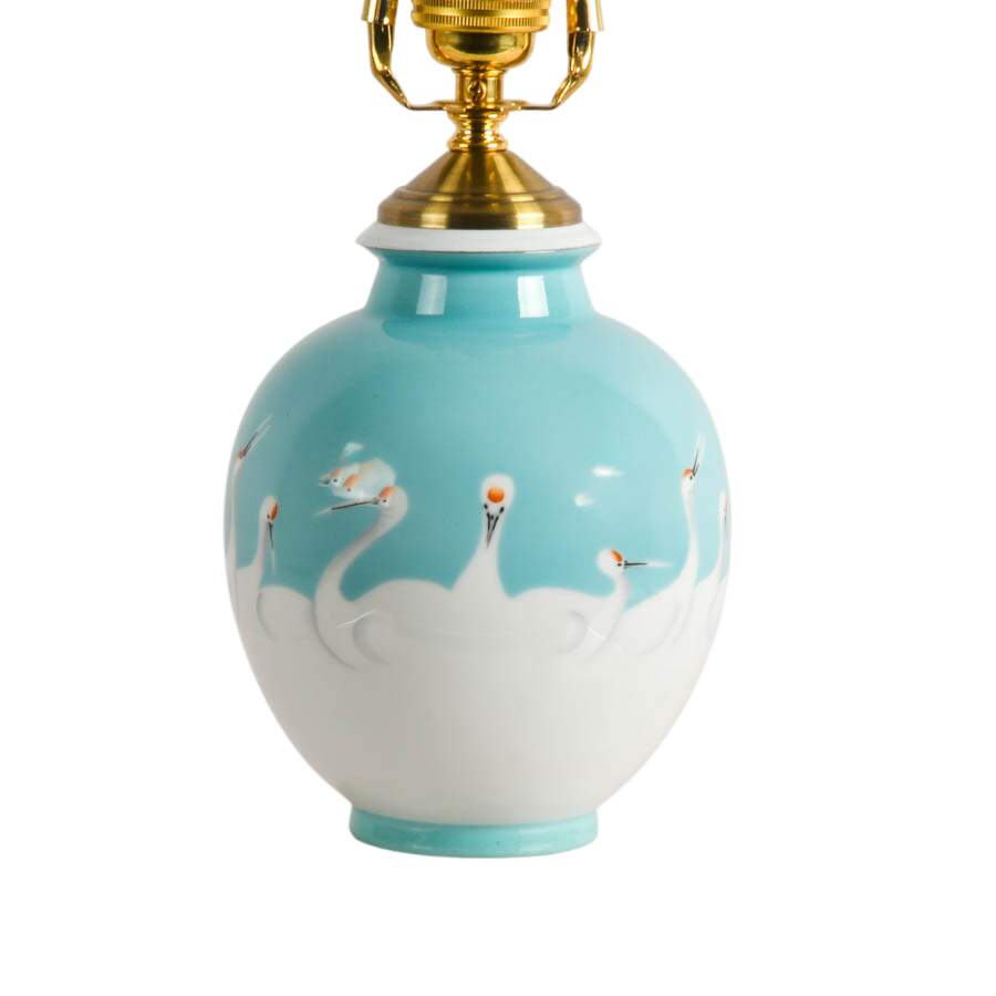 Noritake Hand-Painted Porcelain Egret Lamp-3
