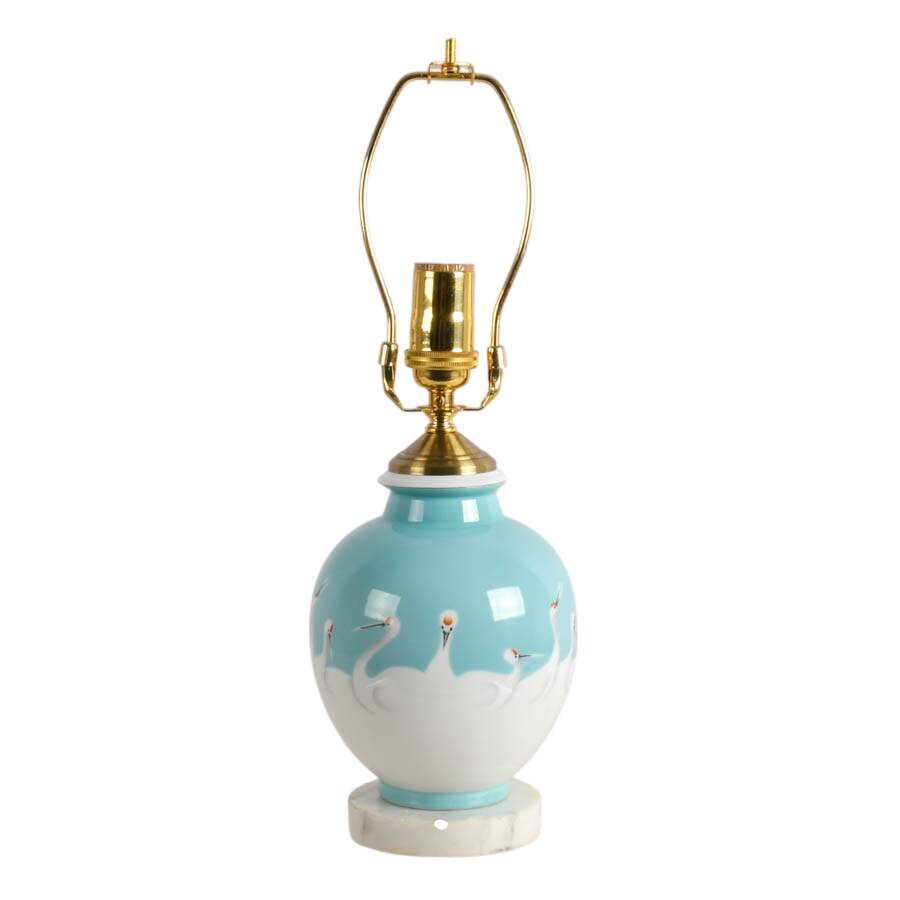 Noritake Hand-Painted Porcelain Egret Lamp-1