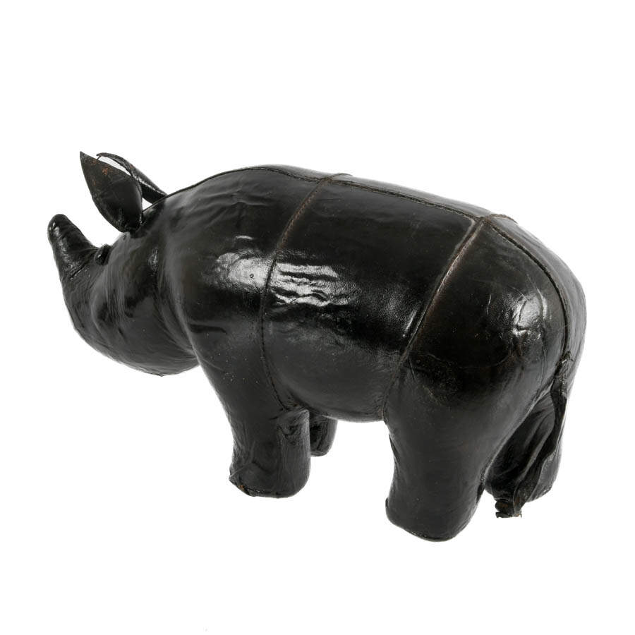 Mid-Century Modern Era Leather Rhino Sculpture-6