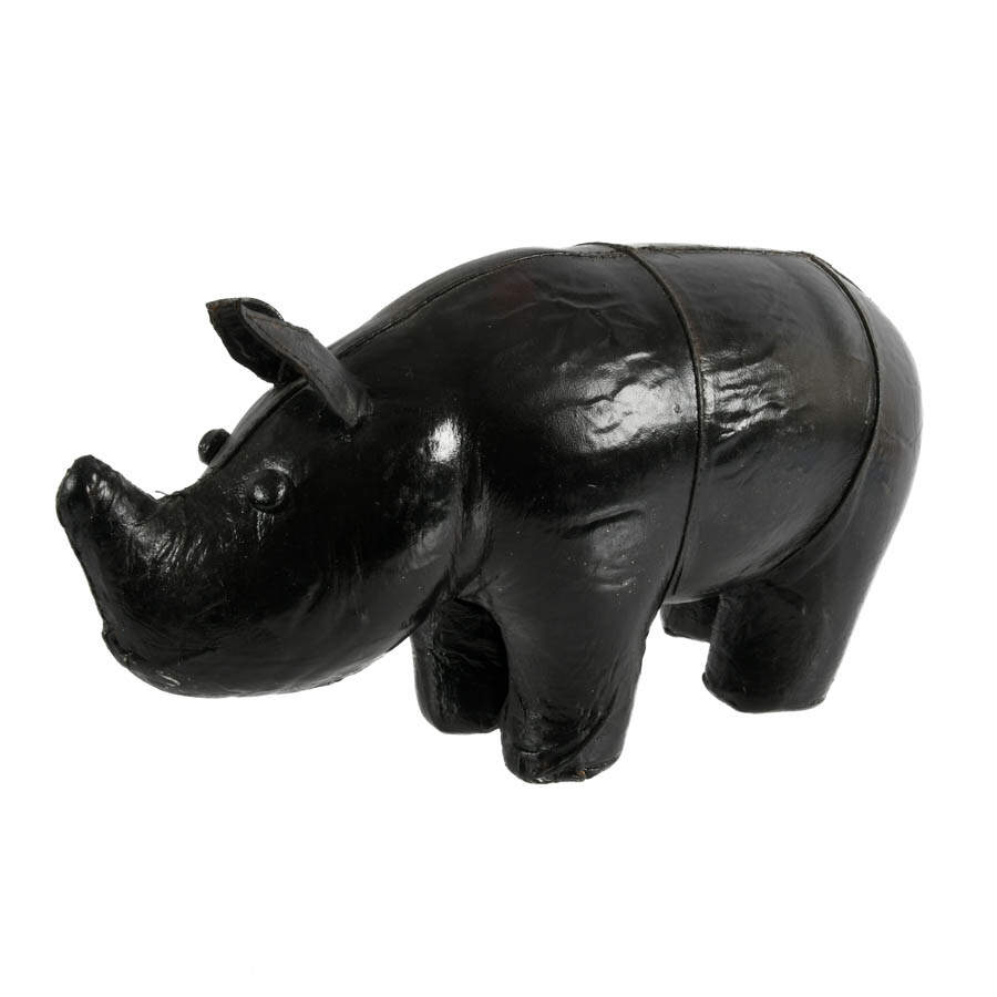 Mid-Century Modern Era Leather Rhino Sculpture-1