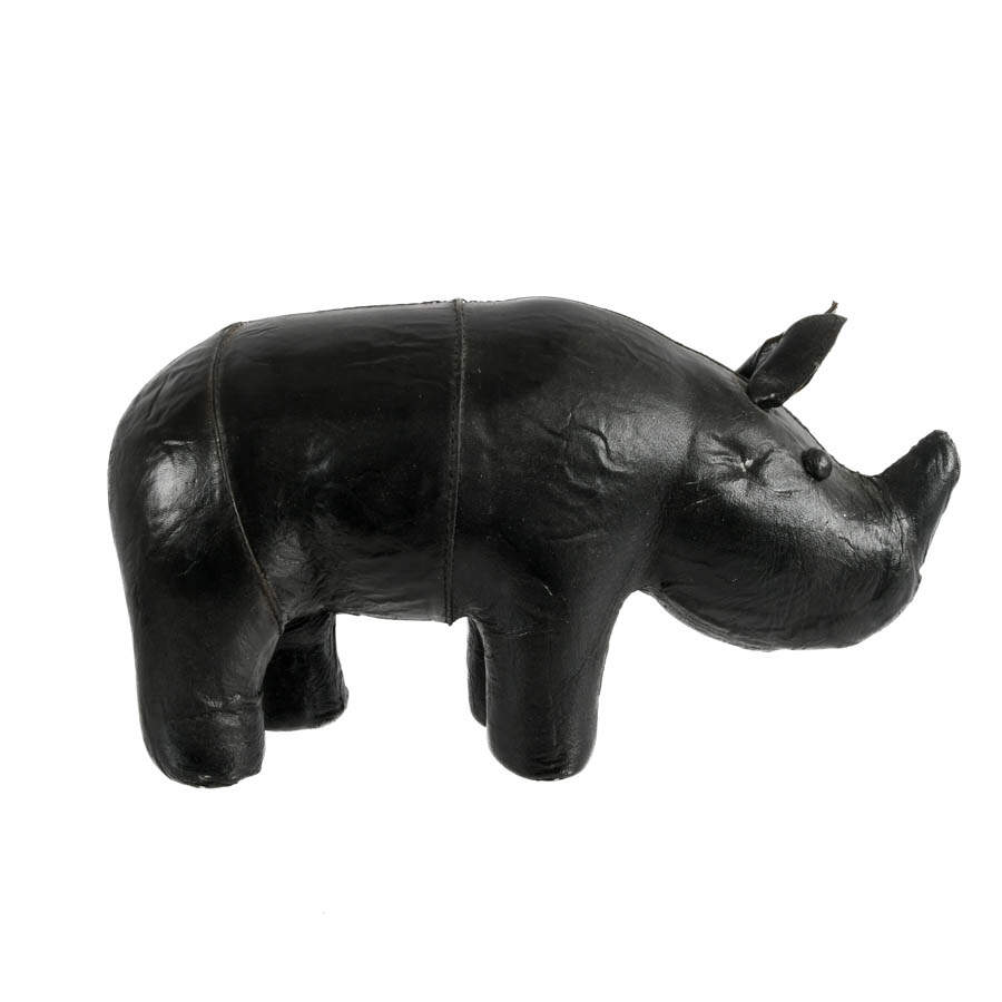 Mid-Century Modern Era Leather Rhino Sculpture-3