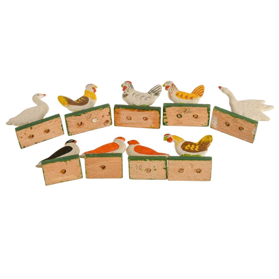 Sixteen Piece Set of German Erzgebirge Wooden Avian Farm Figures-8