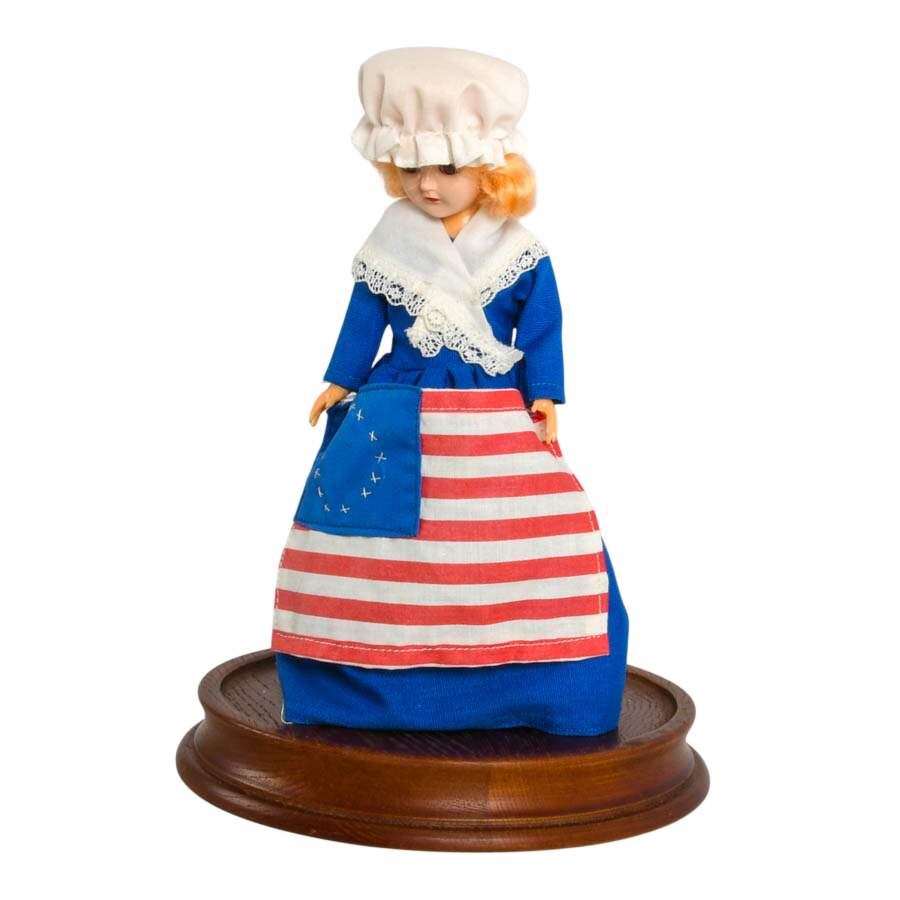 Vintage Jeffrey Snyder Betsy Ross Bicentennial Pincushion Doll Under Dome-3