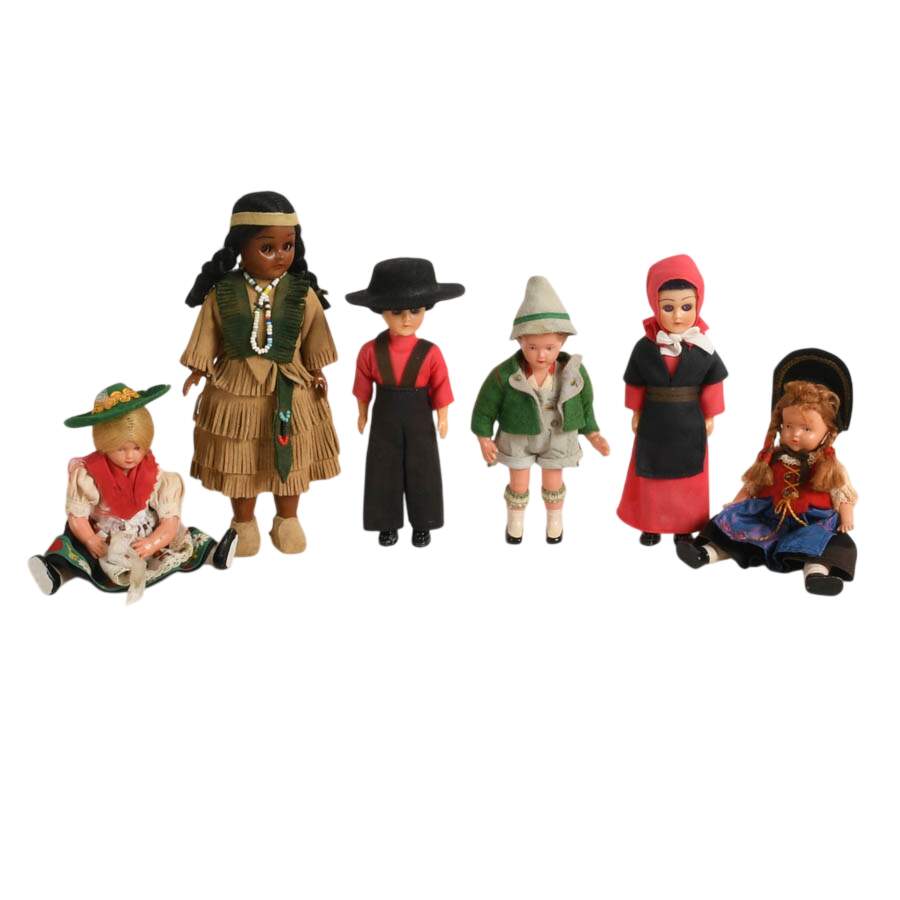 Six Vintage Around the World Travel Dolls-1