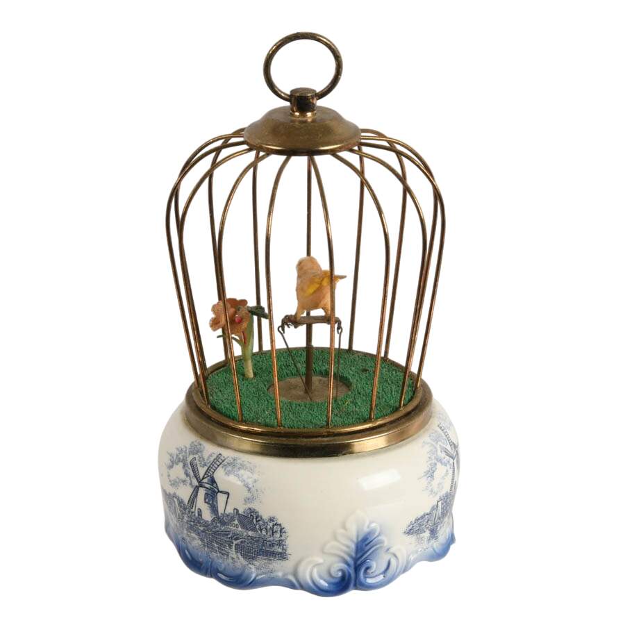 Mid-Century Toyo Animatronic Birdcage Music Box-5