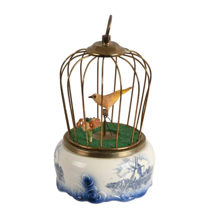 Mid-Century Toyo Animatronic Birdcage Music Box-4