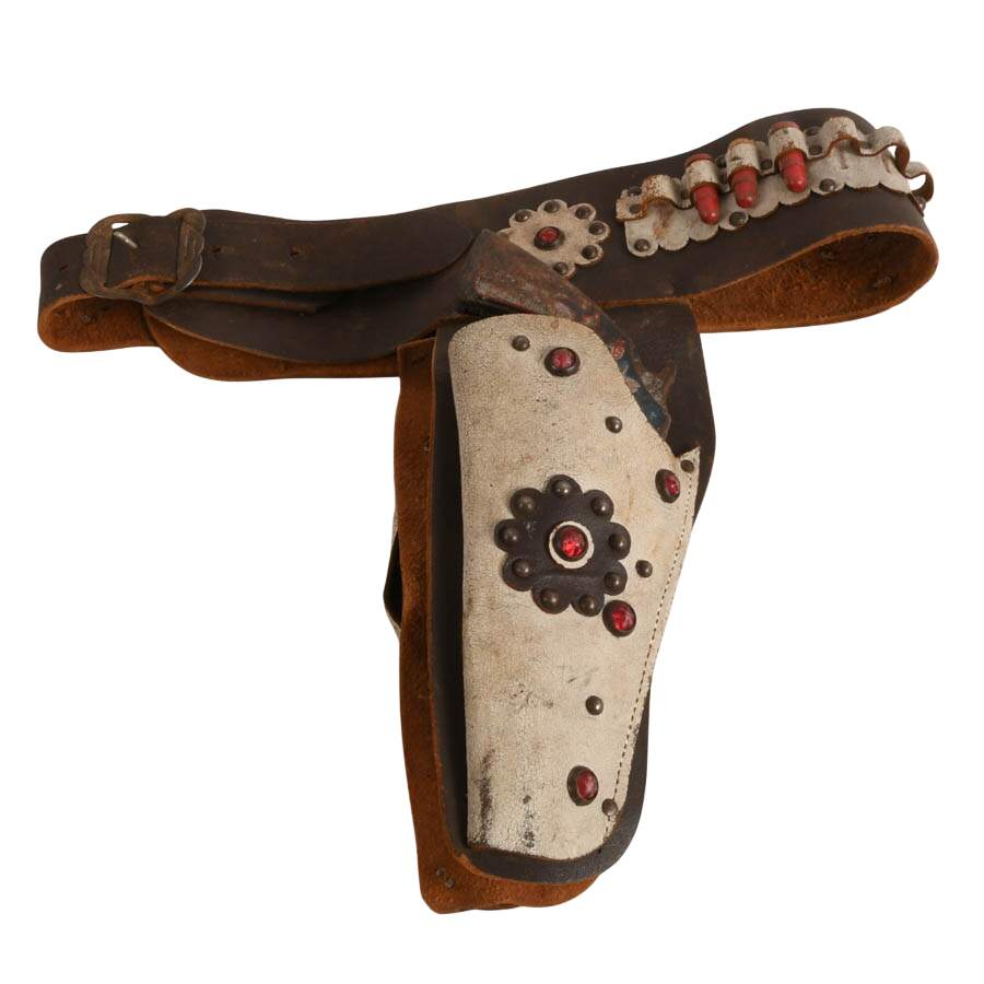 Mid-Century Leather Double Toy Cap Gun Holster Set-10