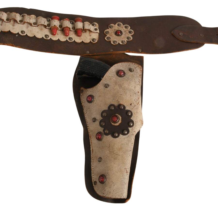 Mid-Century Leather Double Toy Cap Gun Holster Set-2