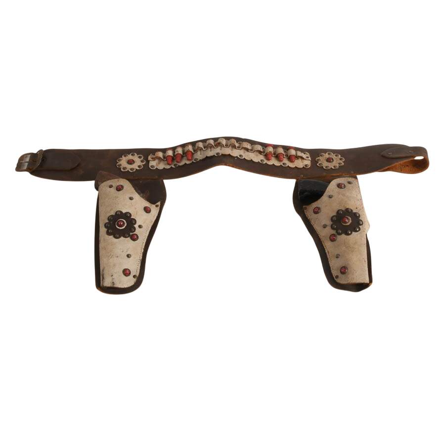 Mid-Century Leather Double Toy Cap Gun Holster Set-1
