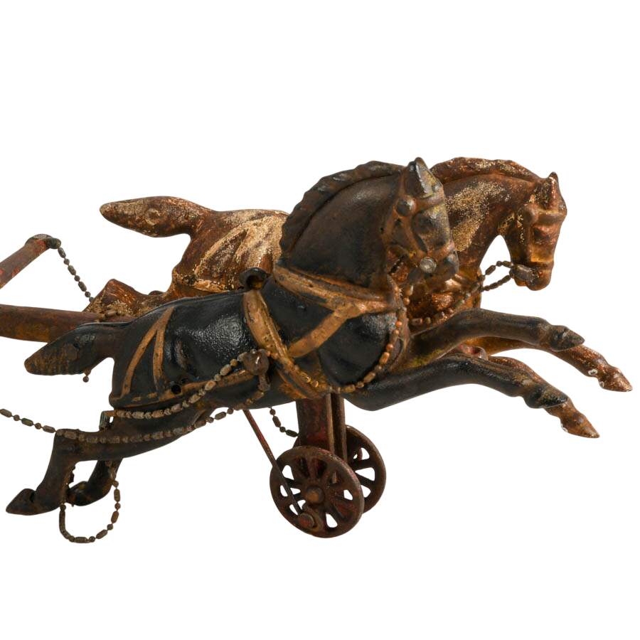 Antique Cast Iron Horse-Drawn Fire Hose Reel Wagon-9