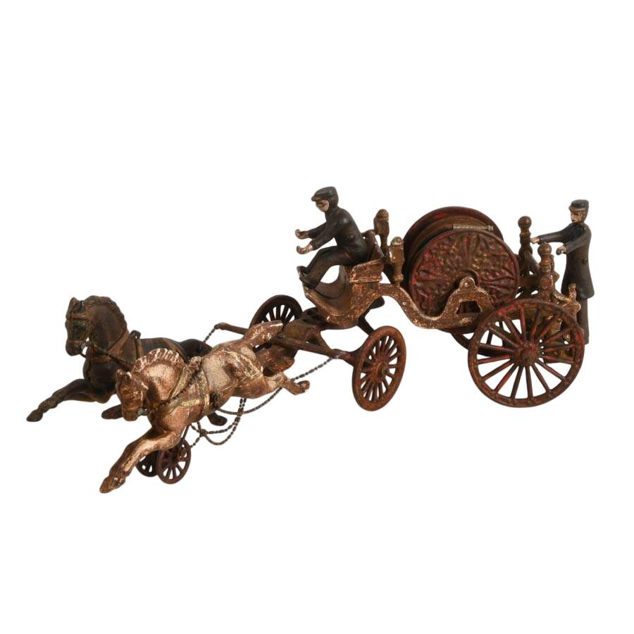 Antique Cast Iron Horse-Drawn Fire Hose Reel Wagon-4