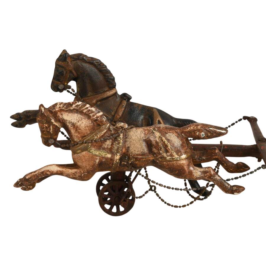 Antique Cast Iron Horse-Drawn Fire Hose Reel Wagon-3