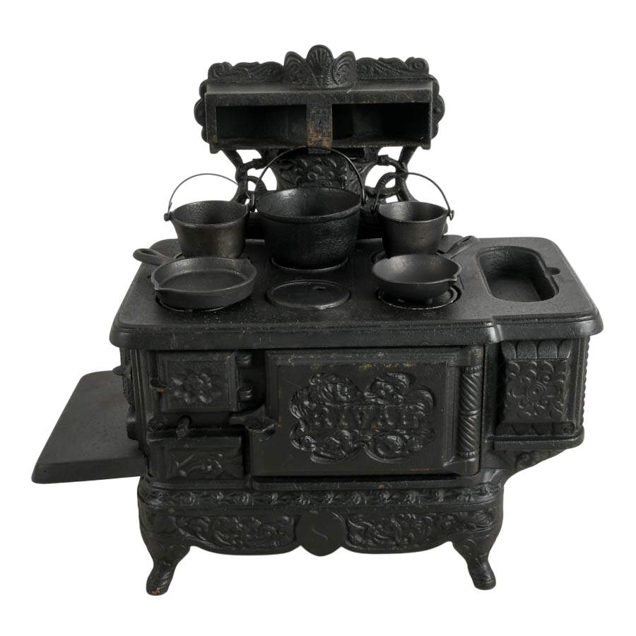 J&E Stevens Antique Cast Iron Salesman's Sample Toy Stove-1