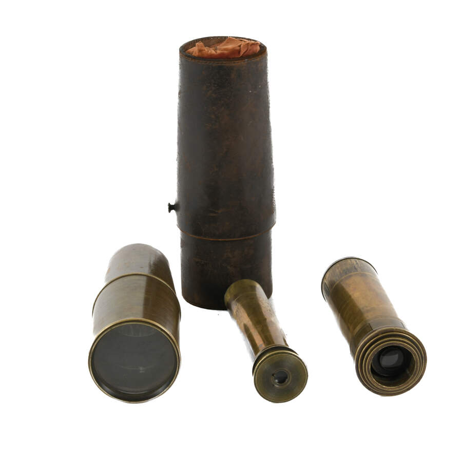 Antique Spyglass Telescope in Leather Holder-4