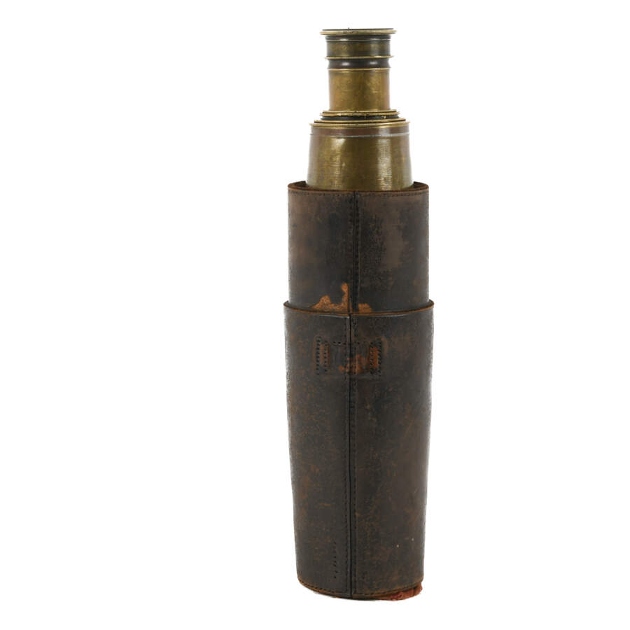 Antique Spyglass Telescope in Leather Holder-2