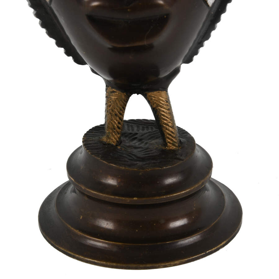 Metal Ivory Coast Baule Mask on Pedestal Base-7