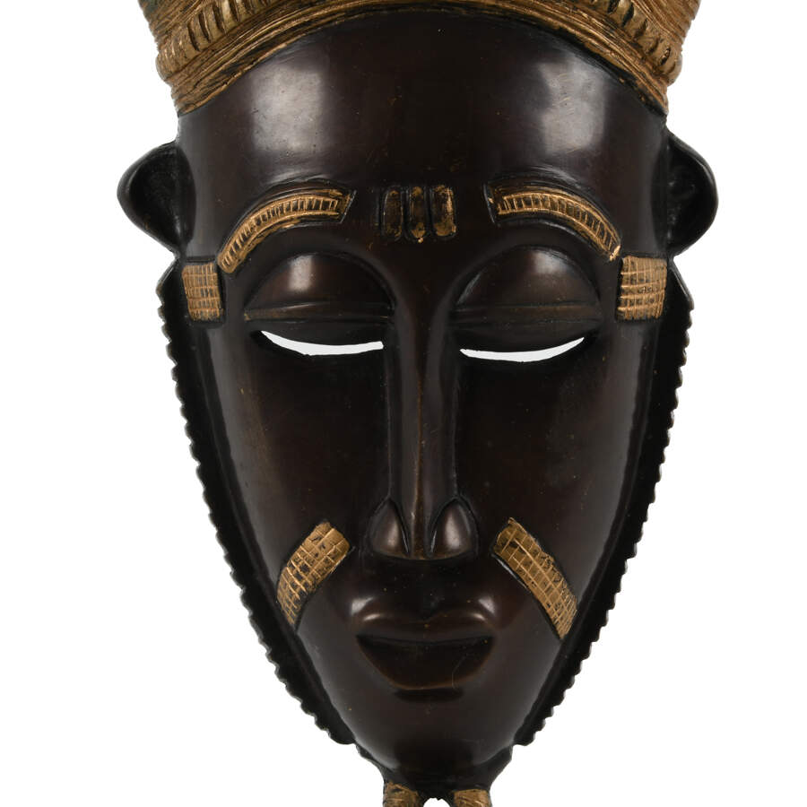 Metal Ivory Coast Baule Mask on Pedestal Base-6
