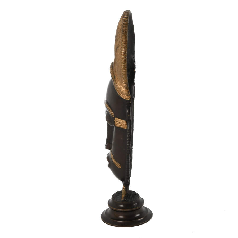 Metal Ivory Coast Baule Mask on Pedestal Base-3