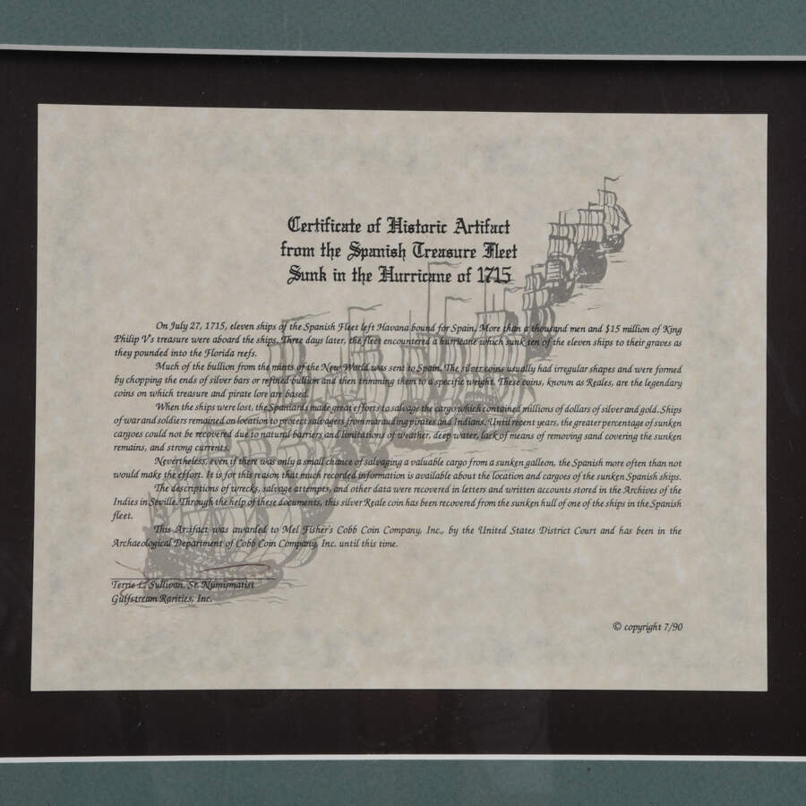 Framed Spanish Fleet Half Real 1715 Coin with Certificate-5