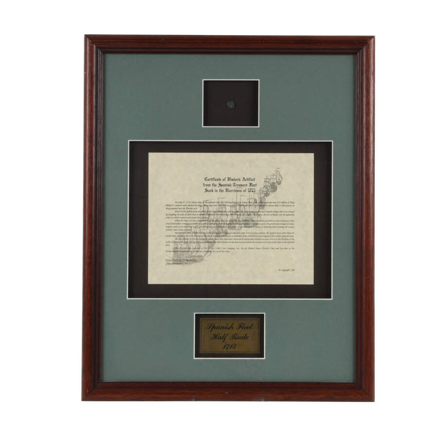 Framed Spanish Fleet Half Real 1715 Coin with Certificate-1