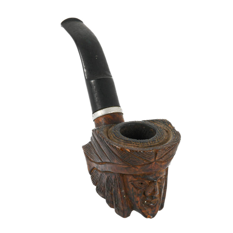 Carved Wooden Native American Figure Pipe-3