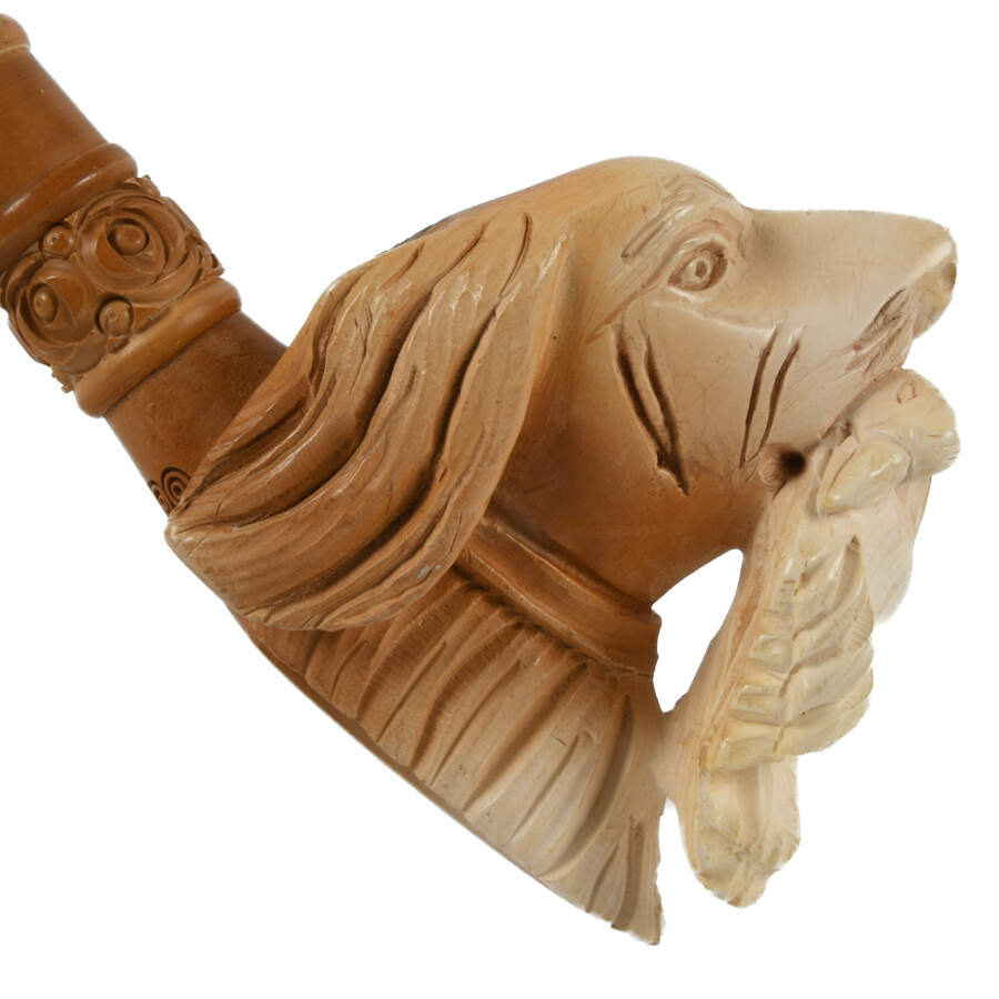 Carved Dog Meerschaum Pipe in Case-5