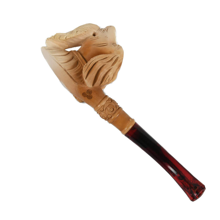 Carved Dog Meerschaum Pipe in Case-4