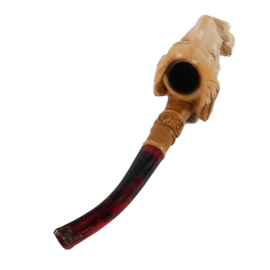 Carved Dog Meerschaum Pipe in Case-3