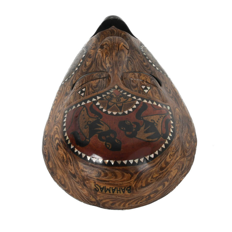 Wood-Carved Native Mask with Mother of Pearl Inlaid-3