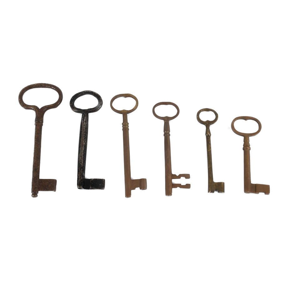 Antique Grouping of 6 Hand-Forged Jailhouse Skeleton Keys-1