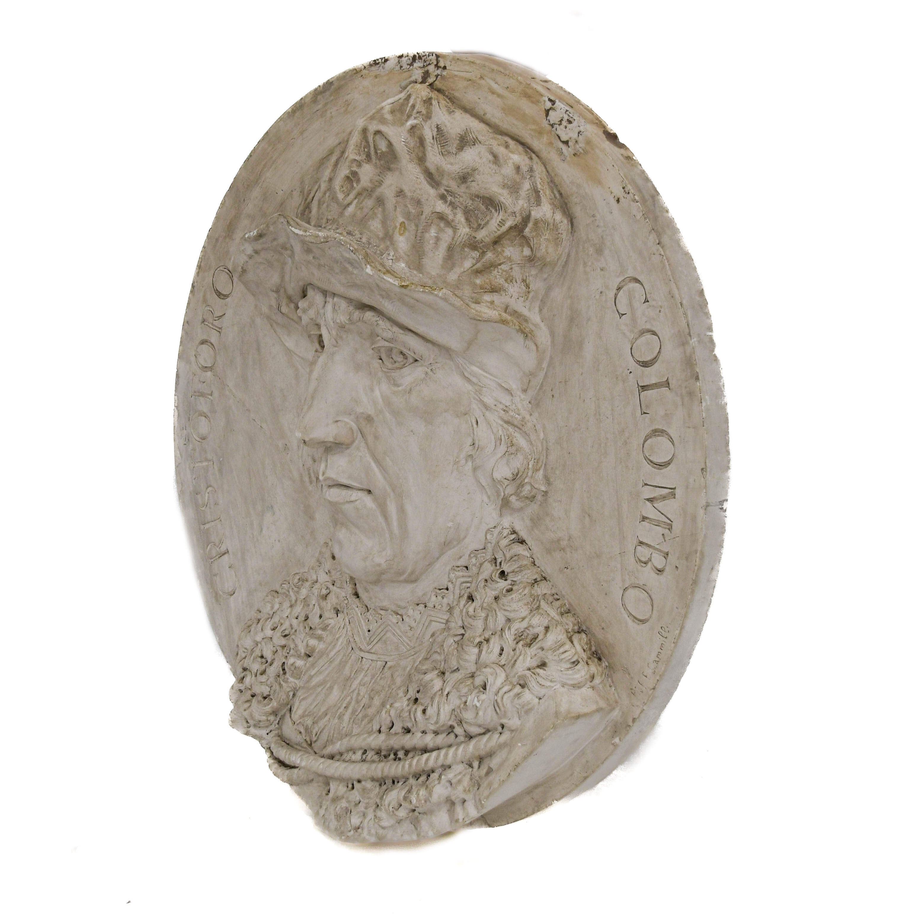Antique Oversized Carved Plaster Relief Depicting Cristoforo Colombo-5