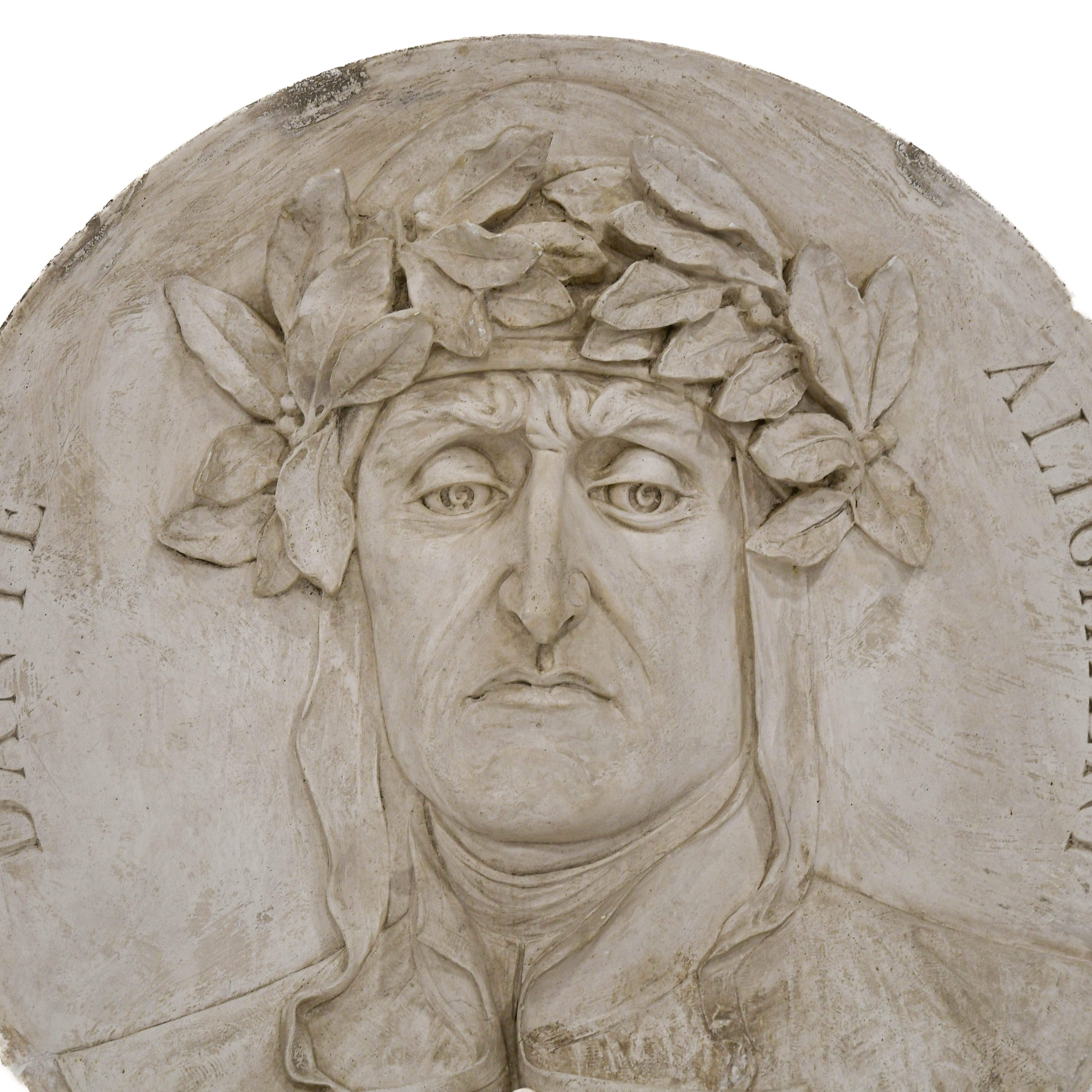 Antique Oversized Carved Roundel Plaster Relief of Dante Alighieri-2