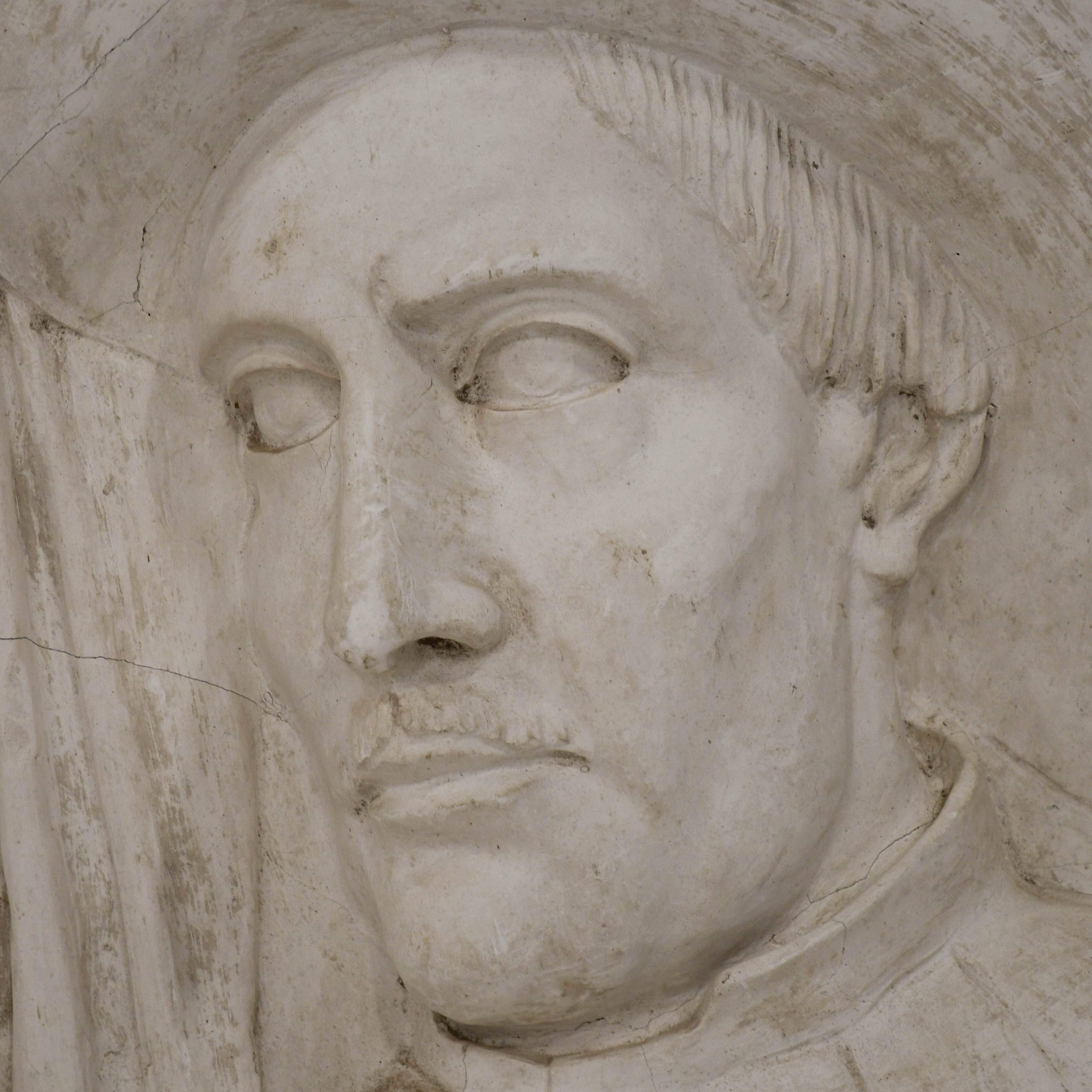 Antique Oversized Carved Roundel Plaster Relief of a Scholarly Man-3